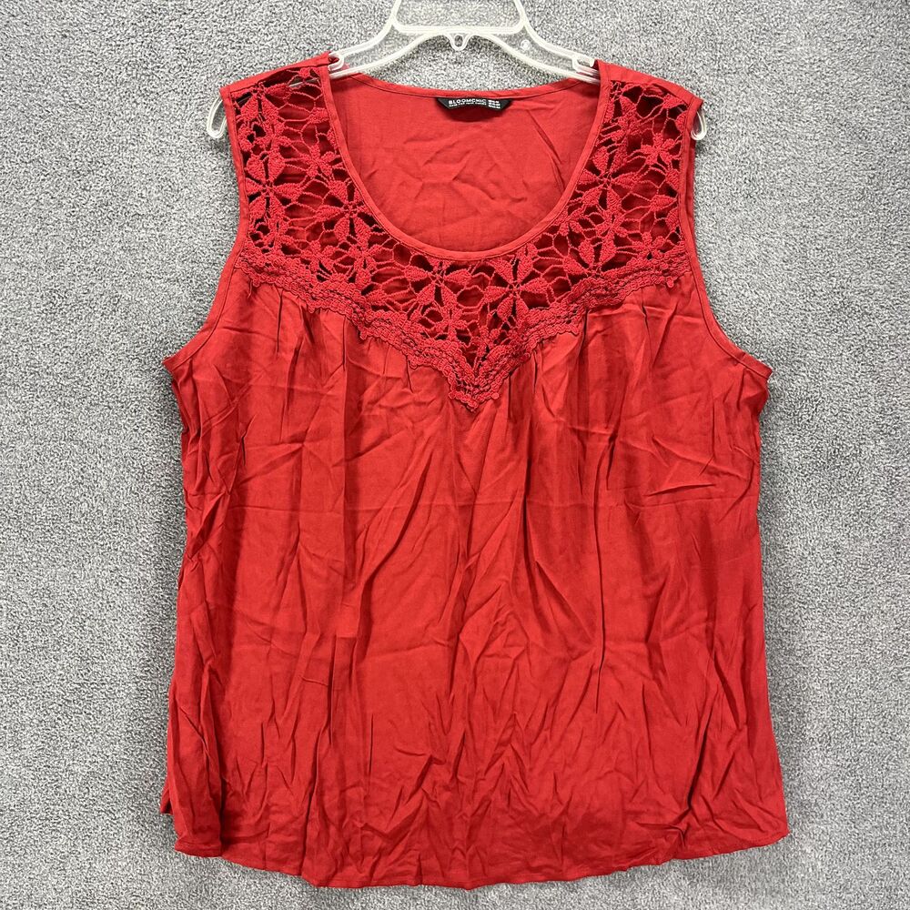 Bloomchic Top Womens Plus 1X 14 16 Red Scoop Neck Sleeveless crochet Tank Blouse